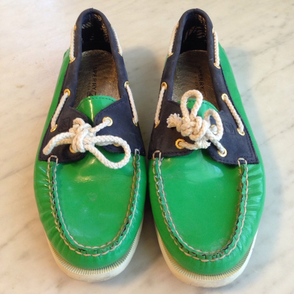 Patent Leather Sperry Topsiders Green and navy